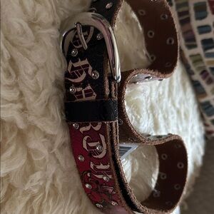 Ed Hardy Embellished Studded Pink and Black Leather Belt Sz XL